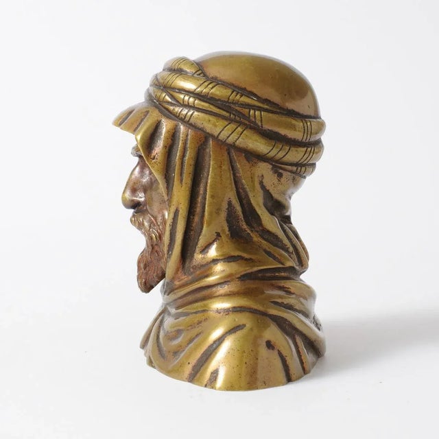 Antique Brass Bust of a Bedouin, 19th Century For Sale - Image 4 of 7