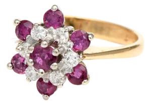 14KYW Ruby(0.80) & Diamond Cluster Ring, size 7.25