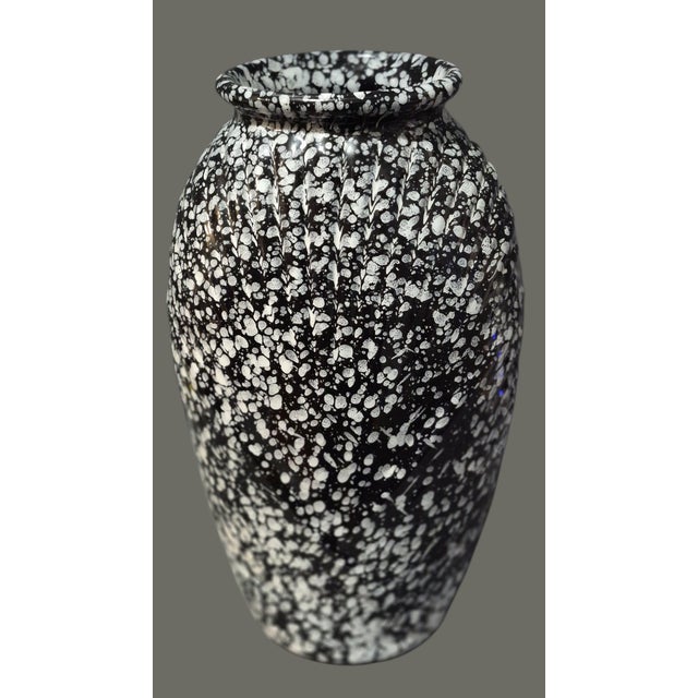 Vintage Art Deco Style Speckled Ceramic Black & White Vase For Sale - Image 9 of 11