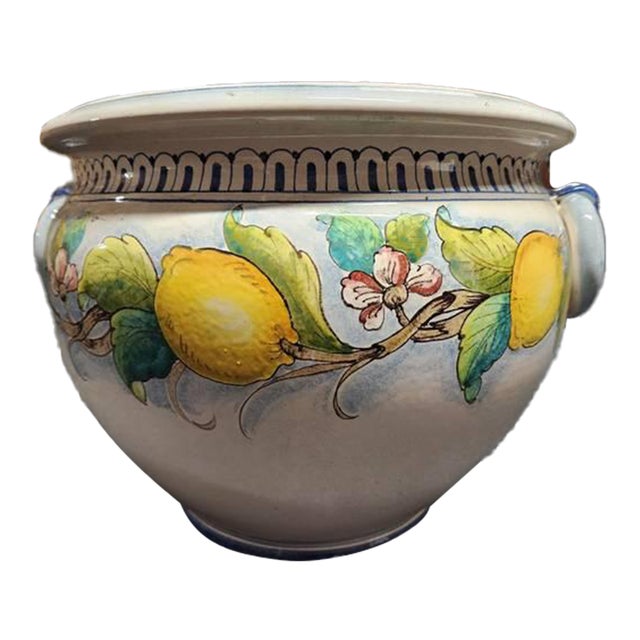 Hand Painted Ceramic Cachepot/Planter From Tuscany For Sale