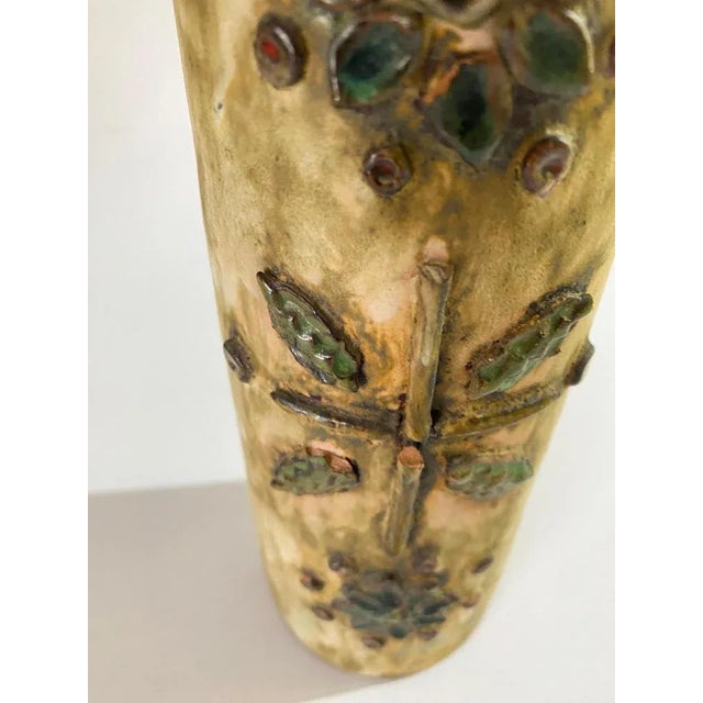 Brown Ceramic Bottle with Flower Decoration Pattern, France, 1960s For Sale - Image 3 of 7