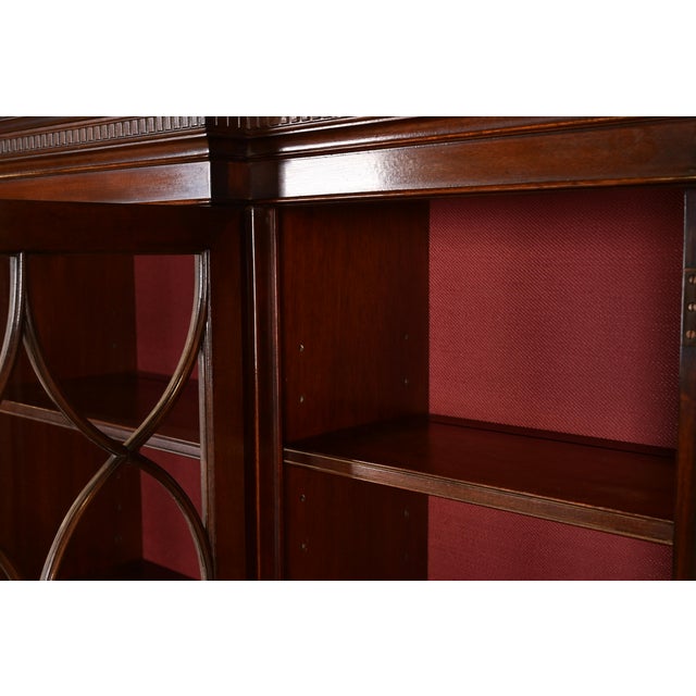 Brown Charak Furniture Georgian Flame Mahogany Breakfront Bookcase Cabinet With Carved Eagle Finial, 1940s For Sale - Image 8 of 13