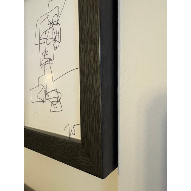 Strong lines in complex figurative drawings in ink on heavy cream paper under gallery acrylic in new, custom solid wood...
