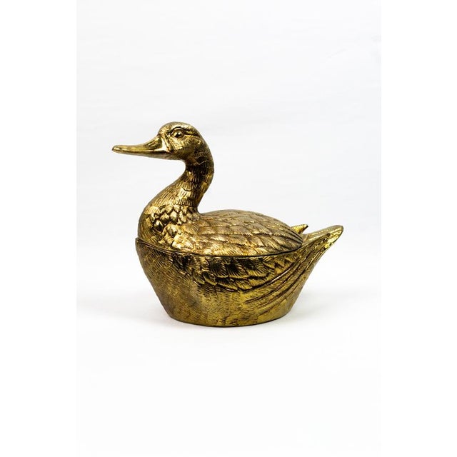 Hollywood Regency Gilt Metal Duck-Shaped Ice Bucket with Hinged Lid and White Lacquered Compartment by Mauro Manetti, 1970s For Sale - Image 11 of 18