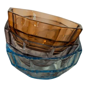 Vintage Colourful Faceted Glass Bowls Set of Three
