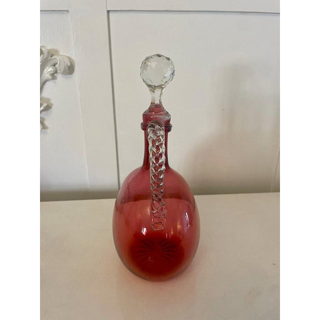 Mid 19th Century Antique Victorian Cranberry Glass Decanter, 1860s For Sale - Image 5 of 7