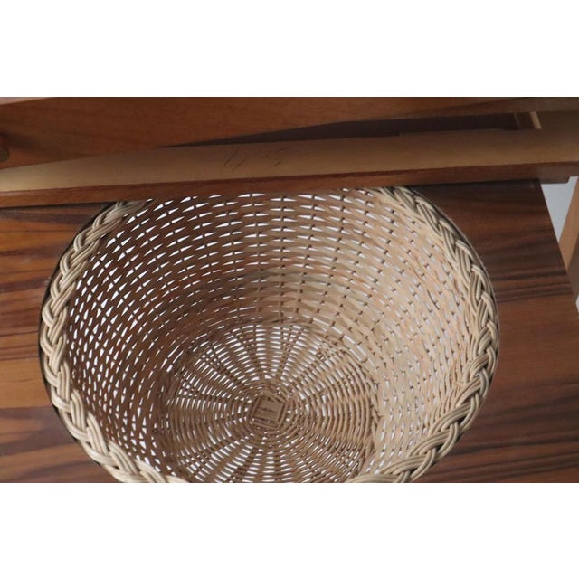 Brown Sewing Side Table with Rattan Basket, Denmark, 1950s For Sale - Image 8 of 13