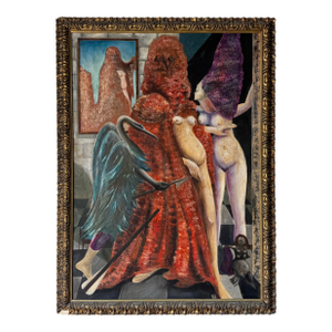 1970’s Max Ernst “The Robing of the Bride” Reproduction Oil Painting on Masonite, Unsigned