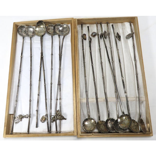 1930s Japanese Sterling Silver Sipper Straw Spoons Set of 14 Chairish