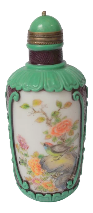 1990s Beijing Glass Snuff Bottle With Floral Painting
