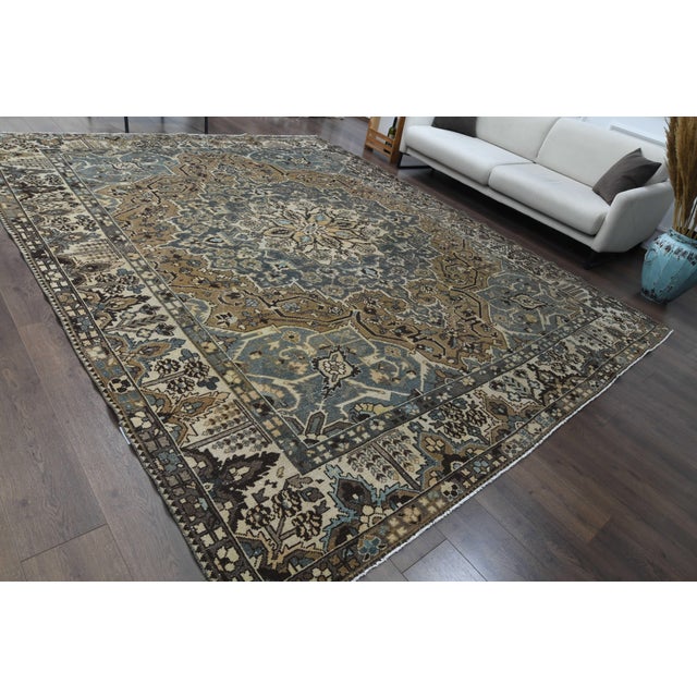 Textile 1970s Vintage Persian Handmade Wool Cotton Brown Area Rug For Sale - Image 7 of 11