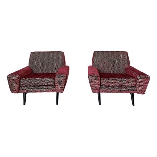Armchairs in Geometric Velvet, 1950s, Set of 2 For Sale
