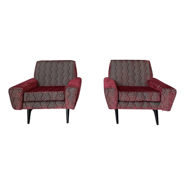 Armchairs in Geometric Velvet, 1950s, Set of 2 For Sale