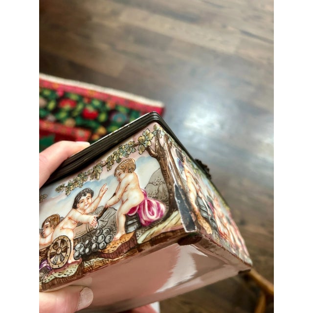 Gold Large Antique Capodimonte Style Porcelain Box For Sale - Image 8 of 10