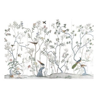 Chinoiserie Hand‑Painted Wall Panels, Set of 4, Peacock Bird & Blossom Bamboo Mural For Sale