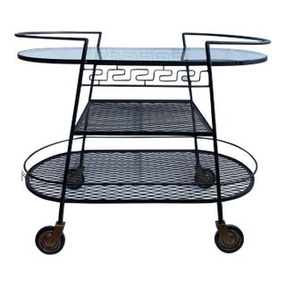 Vintage Serving Cart Iron and Glass Three Tiered For Sale