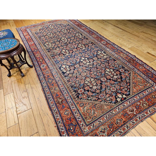 Antique Persian Malayer Gallery Rug, Hand-Knotted Wool, Geometric Pattern, 6x12, Navy & Red For Sale - Image 4 of 14
