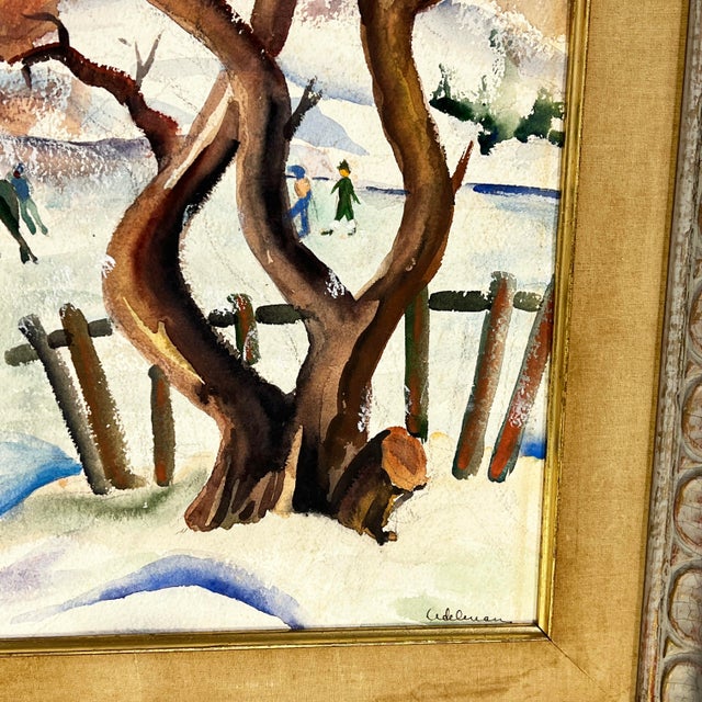 Wpa Era Watercolor Painting of New York Ice Skaters by Ida York Abelman For Sale In Boston - Image 6 of 8