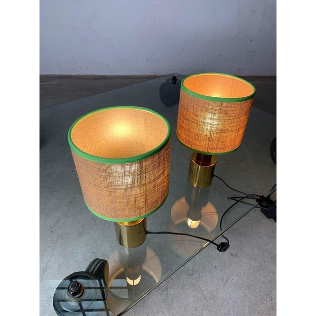 Table Lamps with Brass Structure and Straw Lampshades, 1970, Set of 2 For Sale - Image 6 of 18