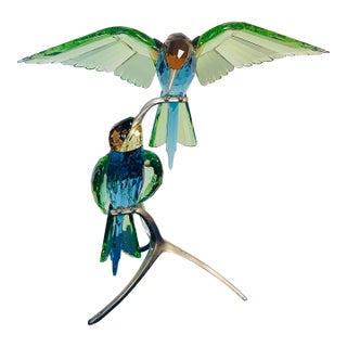 1970s Swarovski Birds of Paradise Bee Eaters Heinz Tabertshofer 957128 Crystal Sculpture in Box For Sale