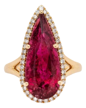 7.75cts Rubellite Tourmaline and Accented Diamond Ring in 14k Solid Yellow Gold
