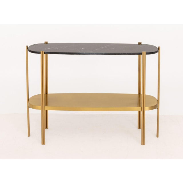Contemporary Luxxu Marble Top Two-Tier Brass "Craig" Table For Sale - Image 3 of 8