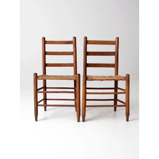 Antique Splint Weave Seat Chairs Pair For Sale - Image 13 of 13