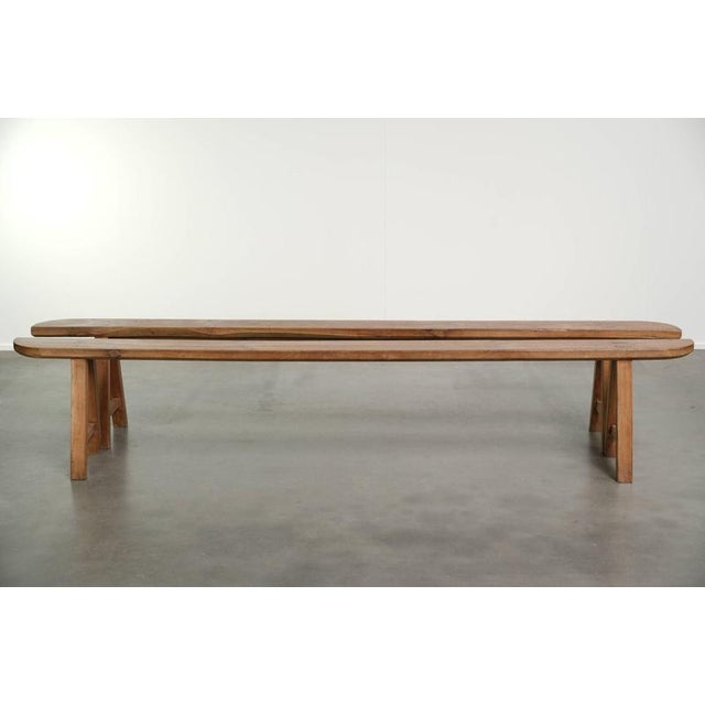 Antique French Wooden Farmhouse Benches, Set of 2 For Sale - Image 4 of 14