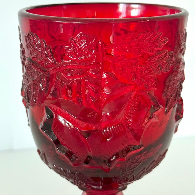 1970s Madonna Inn Ruby Red Glasses, Leaf Pattern Goblet, Fenton / Wright Set of 2 For Sale - Image 12 of 13