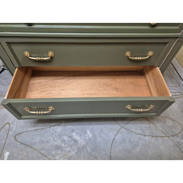 Timeless Vintage Sage Three-Drawer Dresser With Warm Gold Hardware For Sale - Image 10 of 11