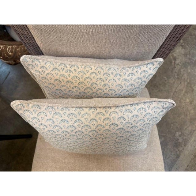 Artisan Crafted Blue Motif Decorative Pillows in Printed Linen For Sale - Image 4 of 5