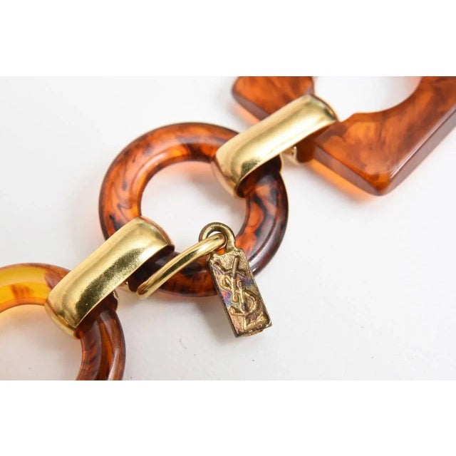 1970s Vintage Yves Saint Laurent Tortoise Resin and Brass Circles and Squares Waist Hip Belt, 1970's For Sale - Image 5 of 8
