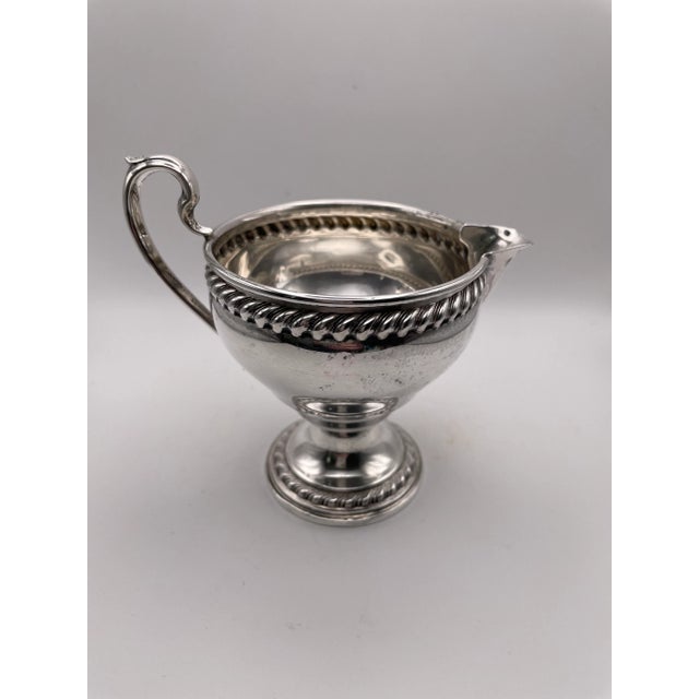 English Vintage F B Rogers Sterling Silver Creamer & Sugar Bowl Circa 1910; Weighted at Bottom For Sale - Image 3 of 9