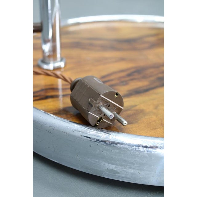 1930s Art Deco Chrome Floor Lamp with Milk Glass Globe and Walnut Base, Former Czechoslovakia, 1930s For Sale - Image 5 of 13