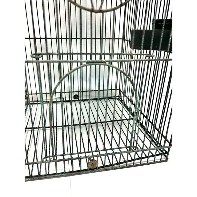 Vintage Metal and Wire Birdcage in Green For Sale - Image 10 of 11