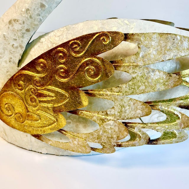 Metal Mid-Century Coastal Hollywood Regency Italian Capiz Shell Encrusted Tole Swan Sculpture. For Sale - Image 7 of 16