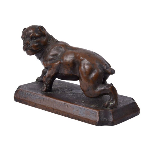 Antique bronze dog paperweight sculpture, circa 1900. This antique bronze sculpture of a dog is signed on the bottom, but...