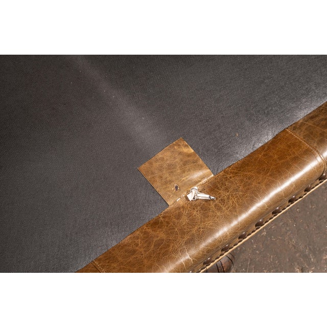 Mid 20th Century Distressed Leather Nailhead Sofa in Tan With Turned Bun Feet For Sale - Image 11 of 12