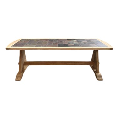 Oak and Slate Table, 1960s For Sale
