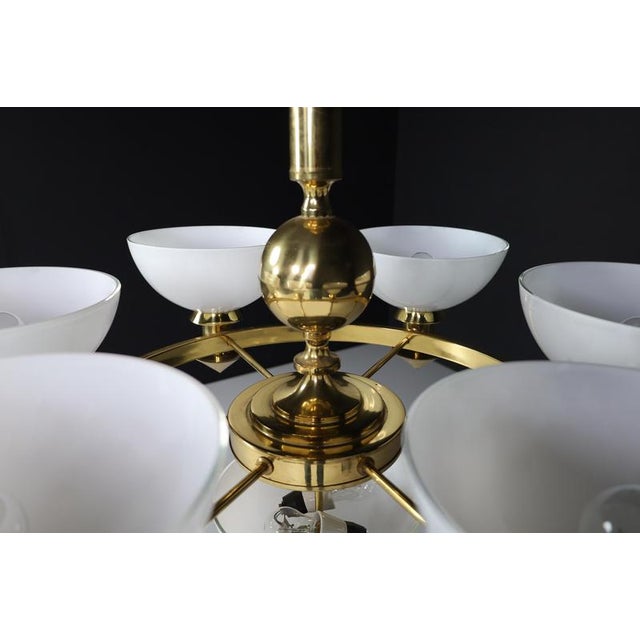 Metal Sculptural Italian Chandelier in Brass & Opaline Glass, 1970s For Sale - Image 7 of 16