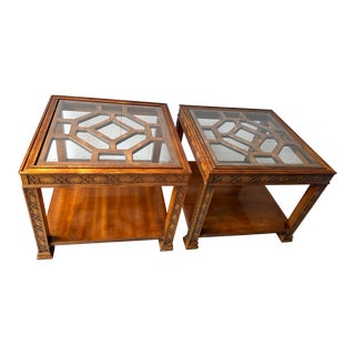 1960s Vintage Gordon Furniture Fretwork Side Tables Pair For Sale