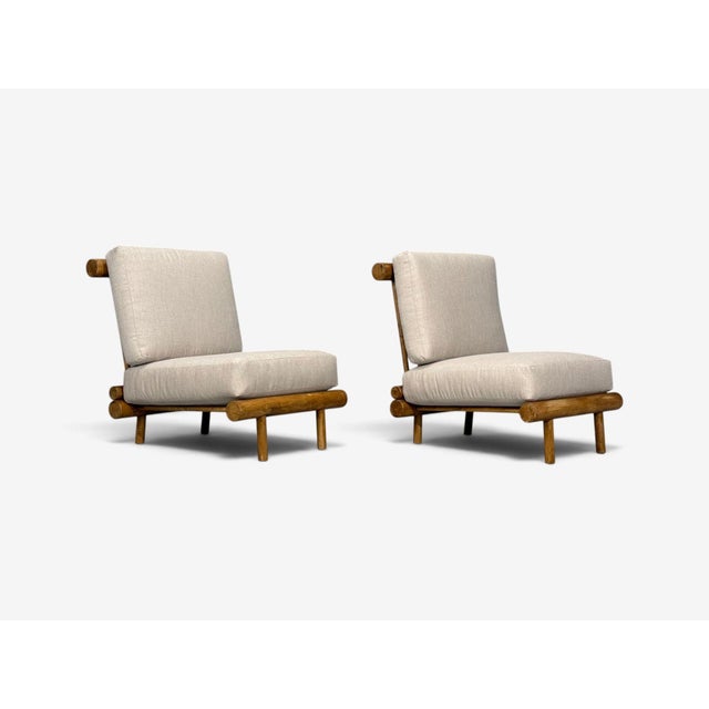 Charlotte Perriand, Rare 'La Cachette' Lounge Chairs, Oak, Fabric, France, 1960s For Sale - Image 4 of 18