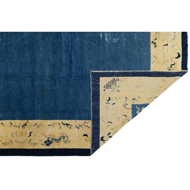 Art Deco Antique Art Deco Handmade Blue Designed Chinese Wool Rug For Sale - Image 3 of 12