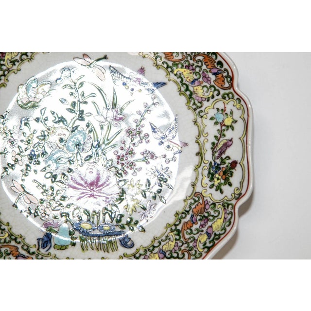 Chinese Vintage Famille Rose Porcelain Plate With Birds and Flowers Hand Painted Decor For Sale - Image 3 of 11