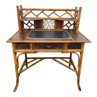 Vintage Chinoiserie Tortoise Bamboo Writing Desk For Sale