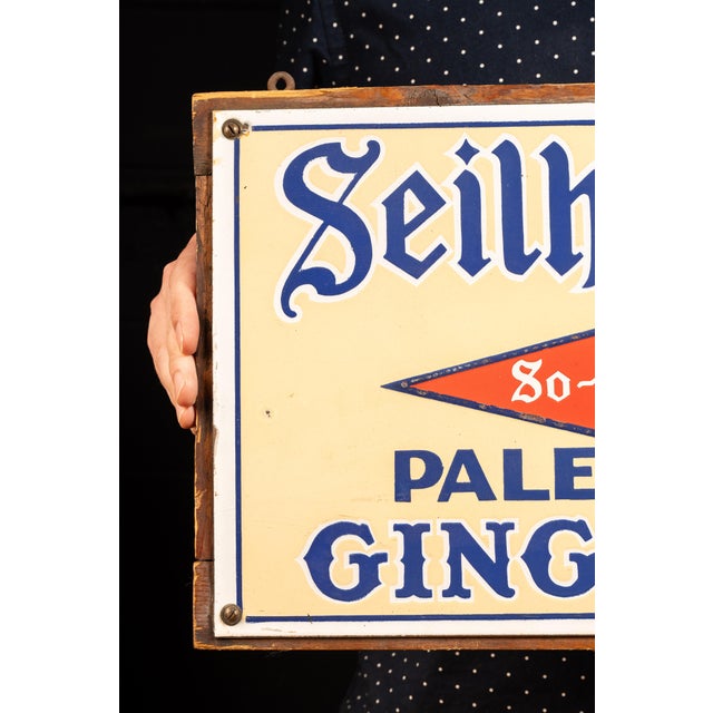 1930s porcelain advertising sign manufactured by L. D. Nelke Signs for Seilheimer Beverage Co., Inc. of Emerson, New...