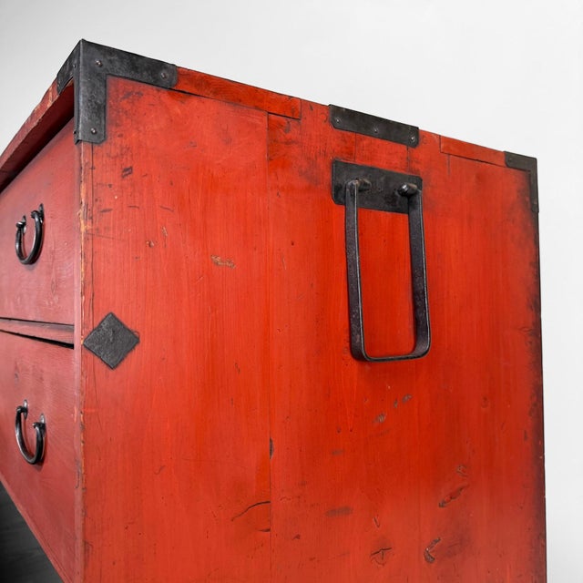 Red Tansu Chest of Drawers, Japan, 1920s For Sale - Image 10 of 17