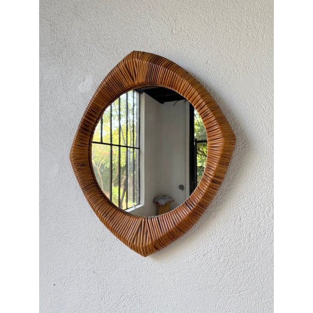 Brown Vintage French Riviera Wicker-Framed Mirror, 1960s For Sale - Image 8 of 18