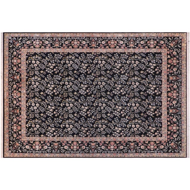 Black Shabby Chic Floral 1990's Pak-Persian Black/Rust Wool Rug - 12'1'' X 15'2'' For Sale - Image 8 of 9