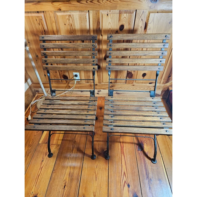 Brown Original 1980's Smith & Hawken Bistro Teak Wood and Cast-Iron Table and 2 Chairs For Sale - Image 8 of 12